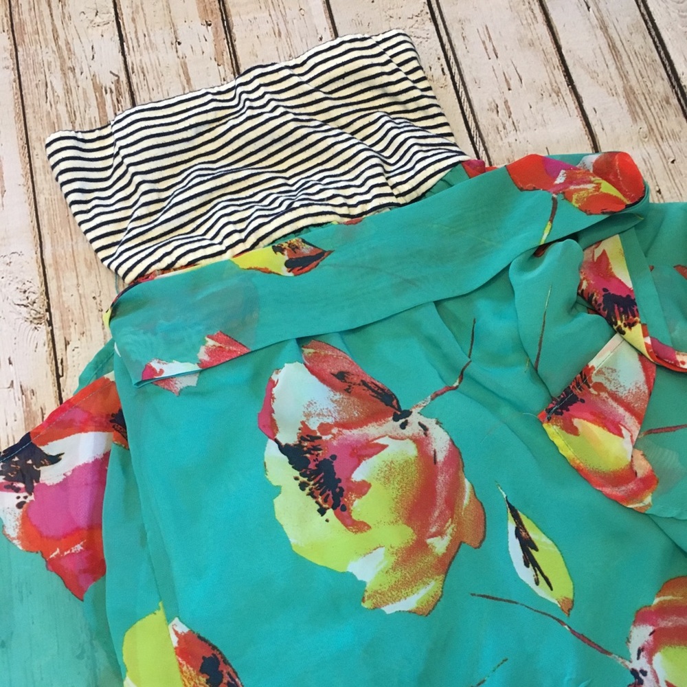 Xhilaration Stripe Floral Strapless Maxi Dress